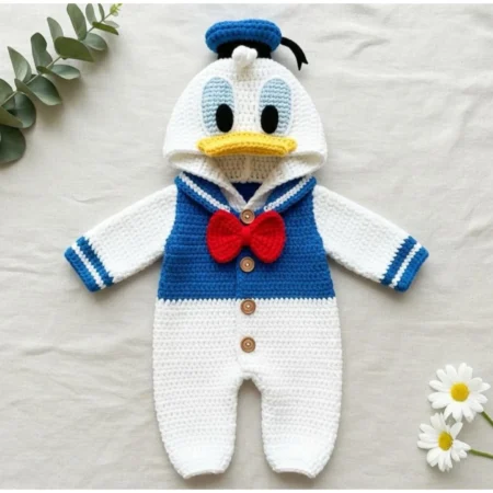 Handmade Donald Duck Inspired Crochet Baby Romper Suit